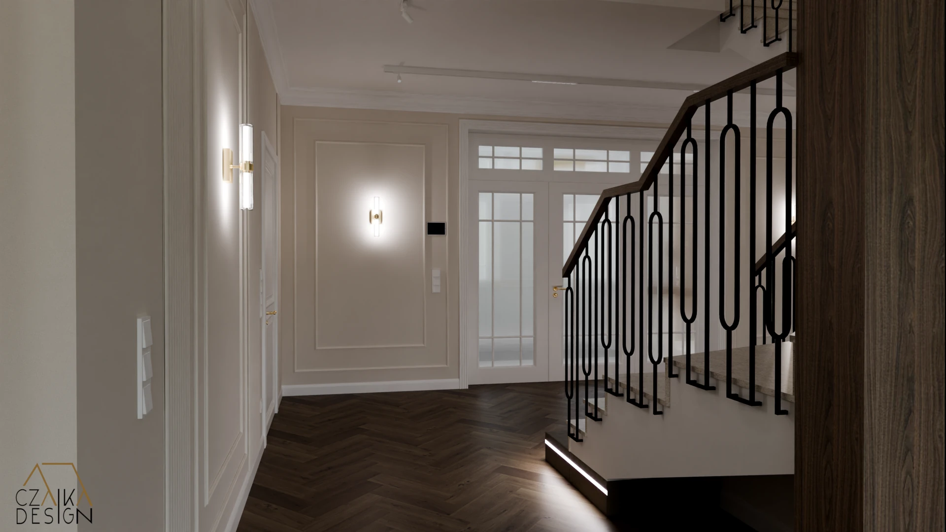 Złote detale oświetlenia