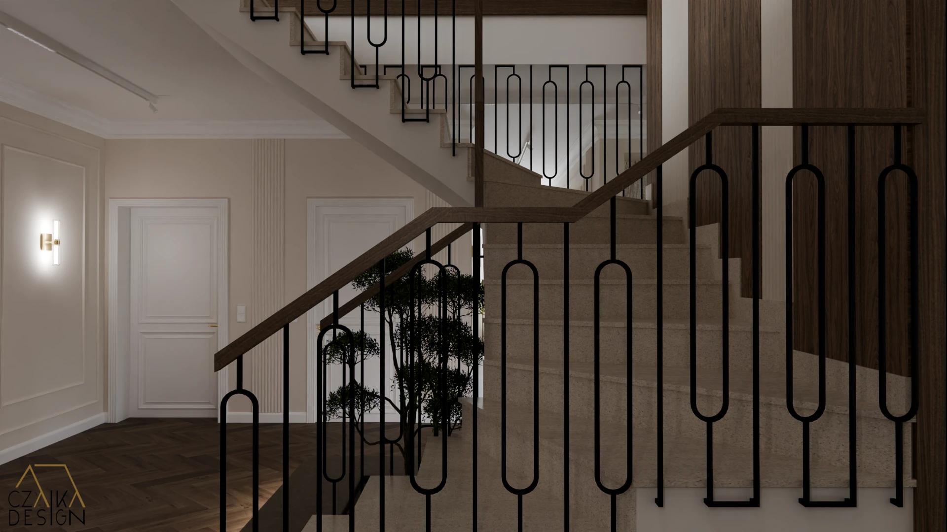 Korytarz ze schodami domu jednorodzinnego