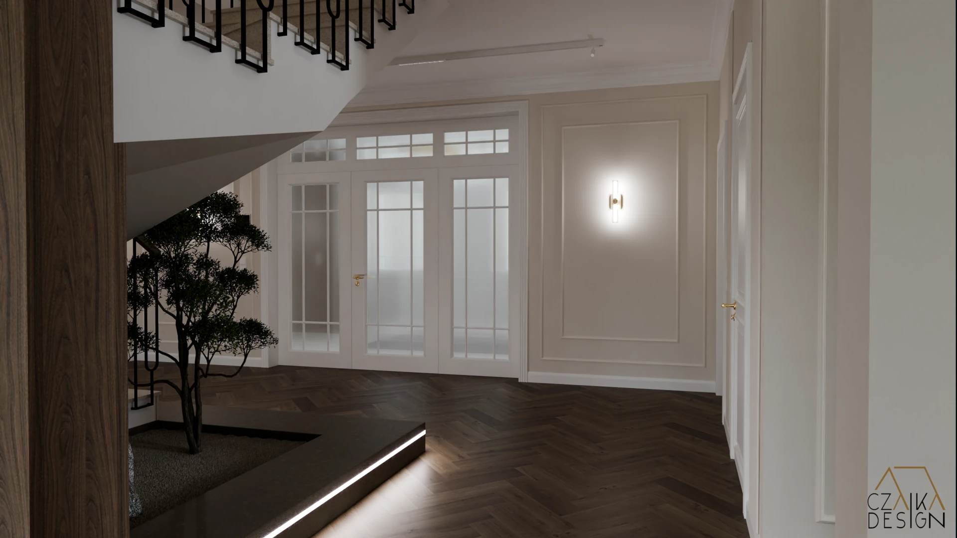 Duże klasyczne drzwi ze szprosami