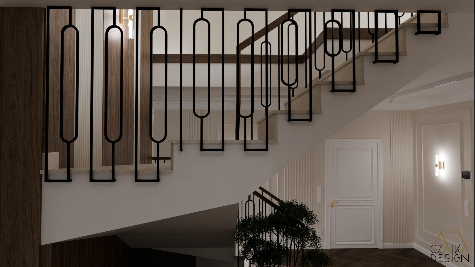 Korytarz ze schodami parter domu jednorodzinnego