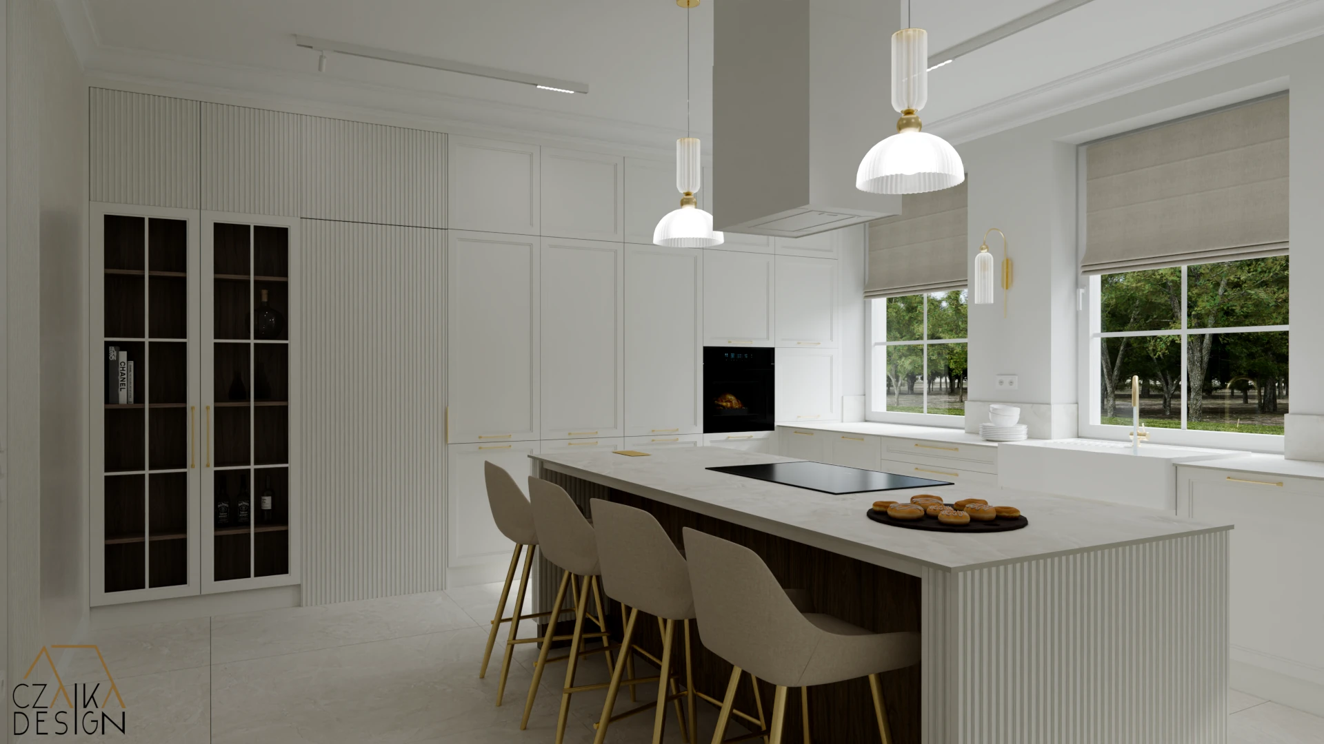 Duża wyspa kuchenna z płytą indukcyjną