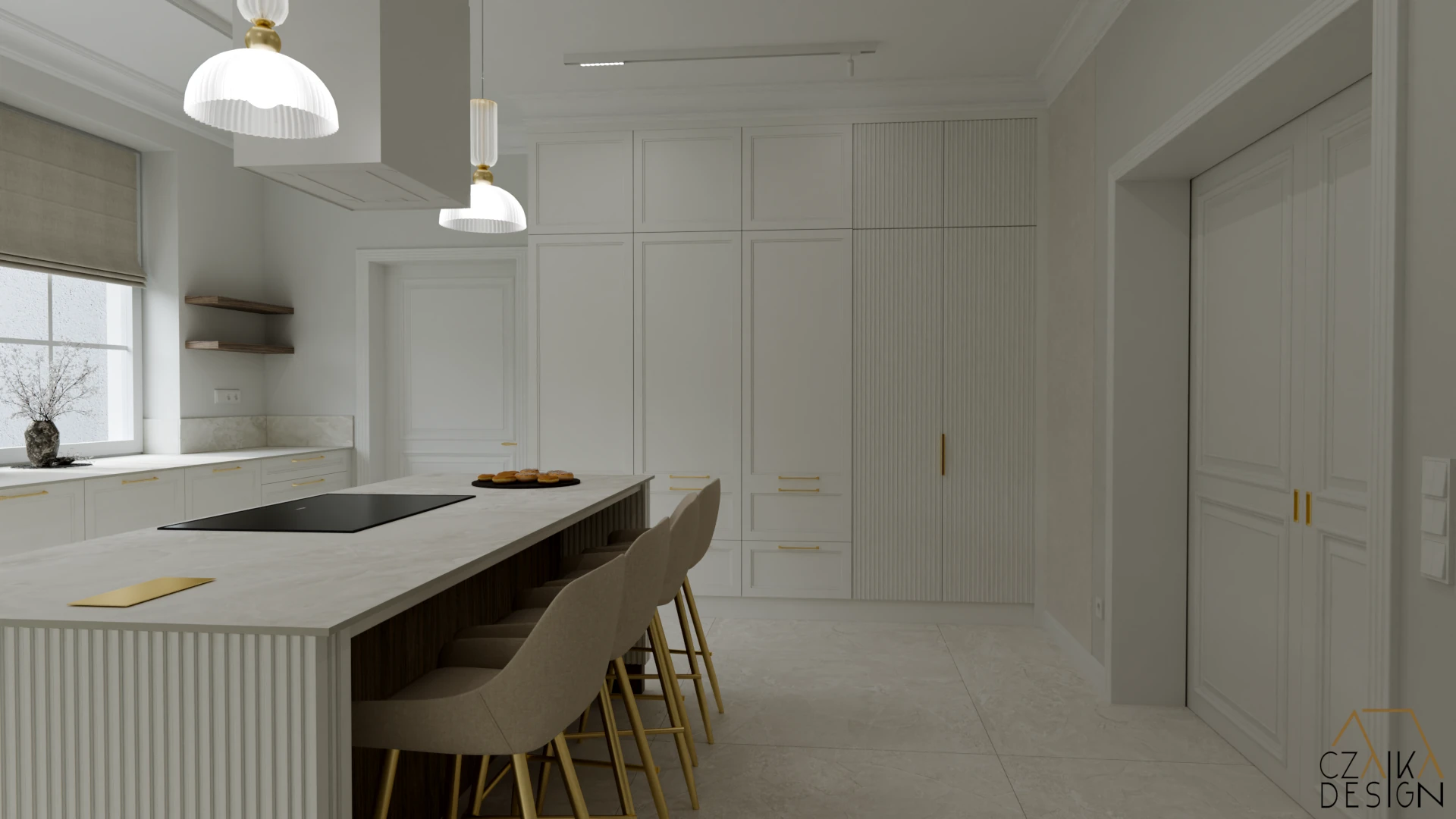 Zabudowa meblowa o frezowanych frontach ramiakowych MDF w półmacie