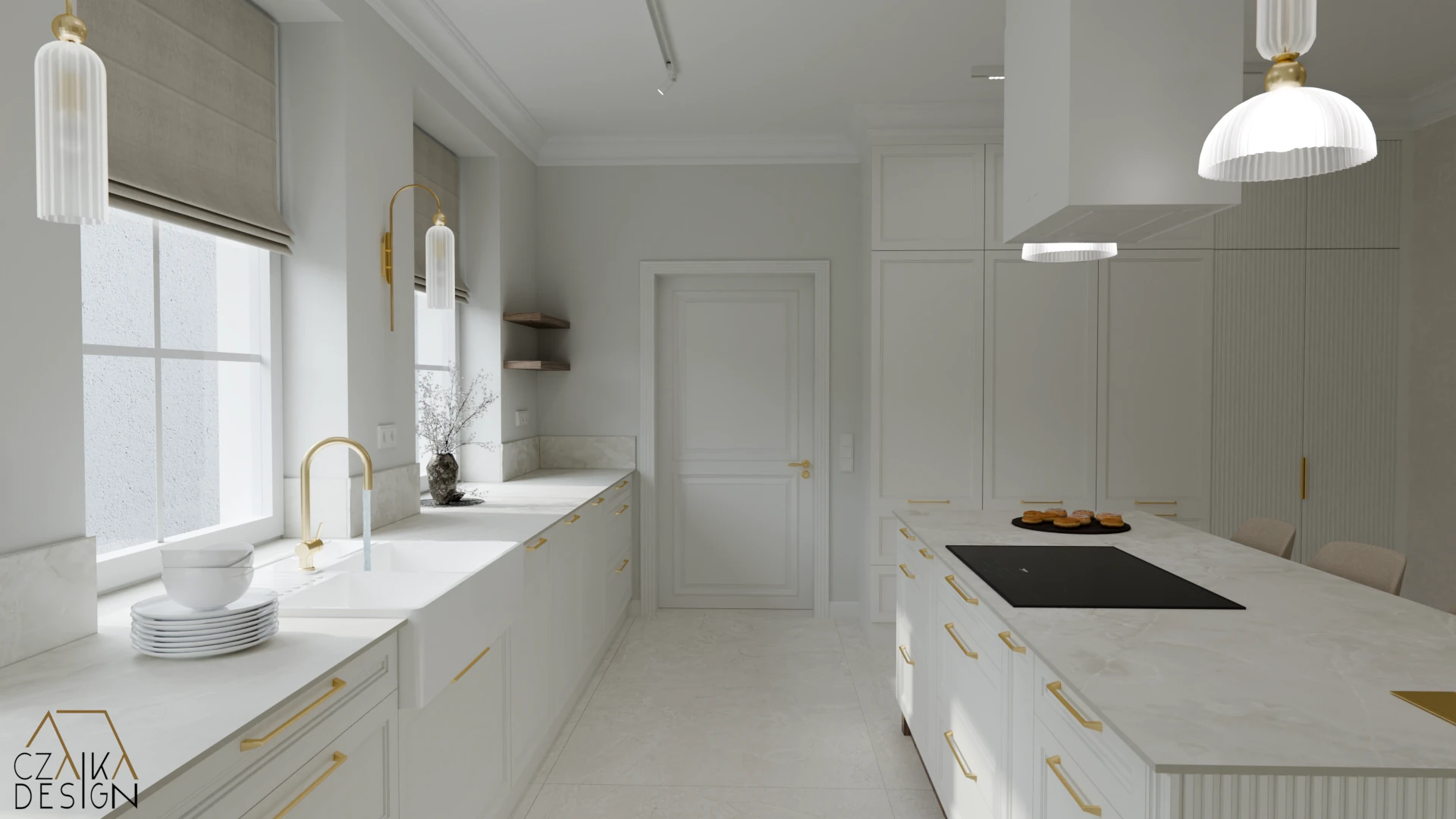 Zlewozmywak farmerski umieszczony przy oknie