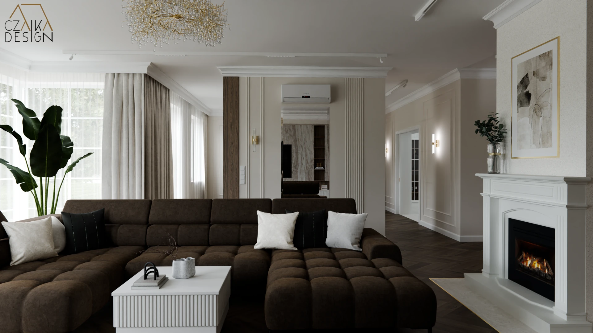 Elegancki salon w stylu modern classic