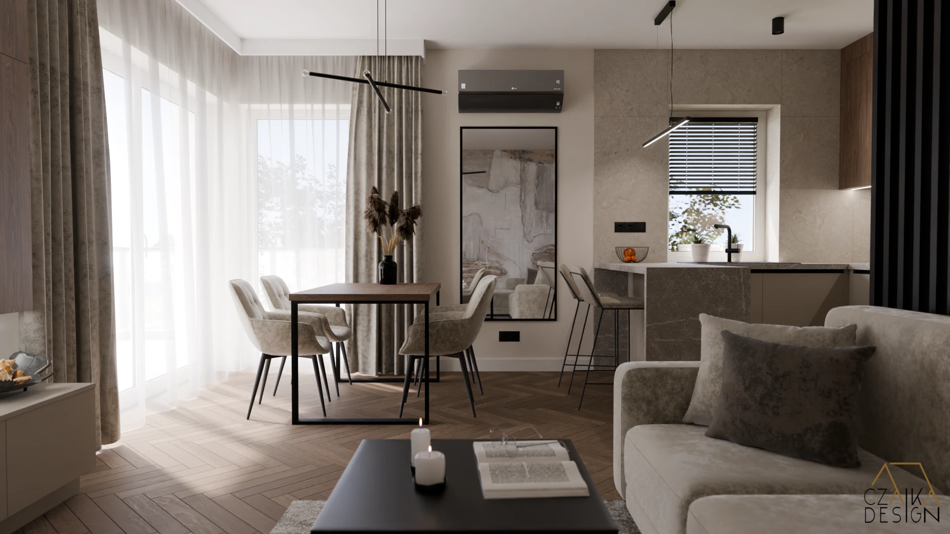 Wizualizacja kuchni z jadalnią