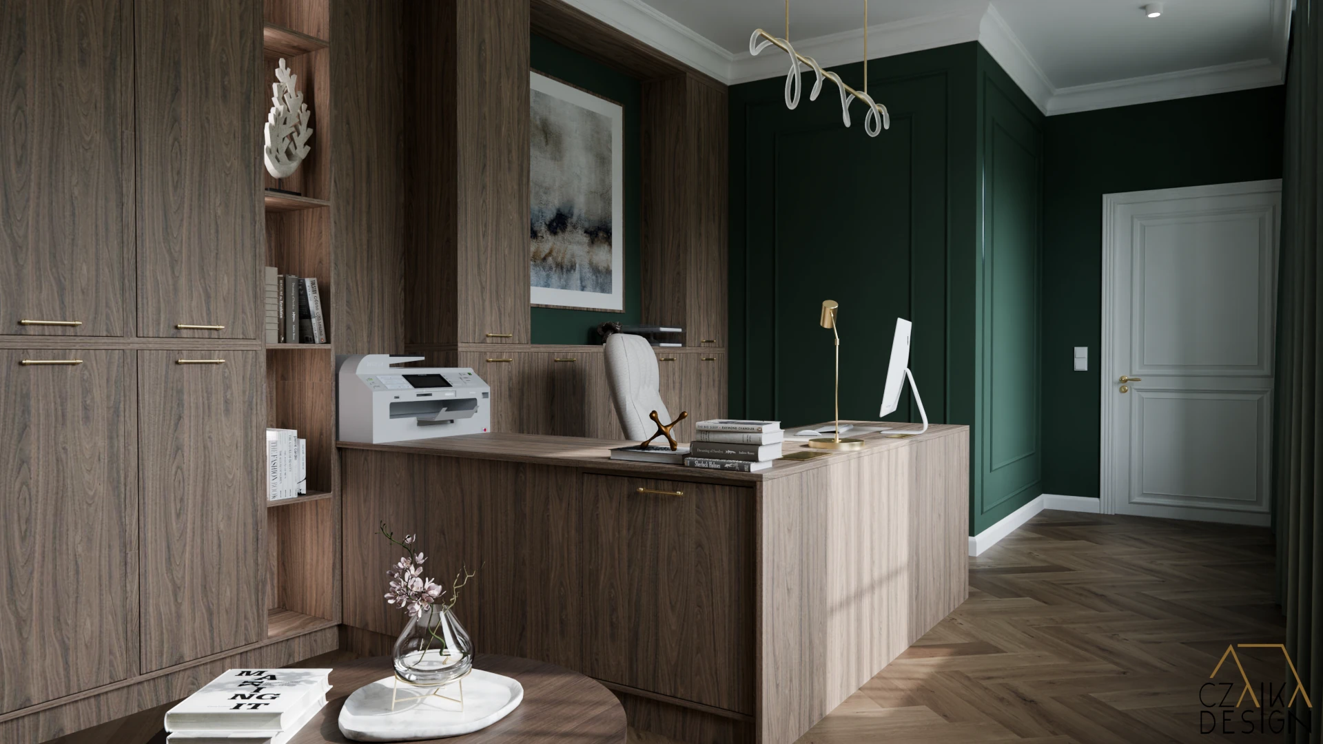 Zabudowa meblowa wykonana z laminatu Egger Orzech Carini