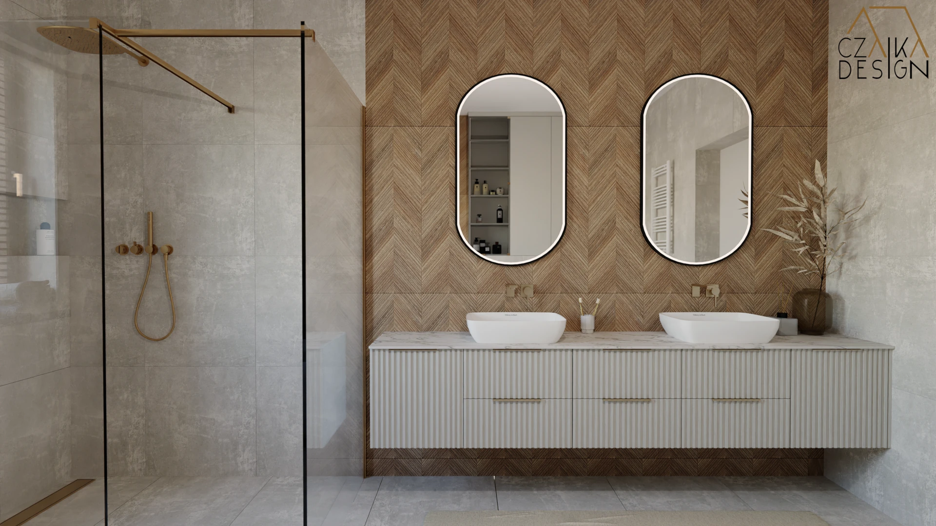 Duża, ryflowana szafka z kompaktowym blatem