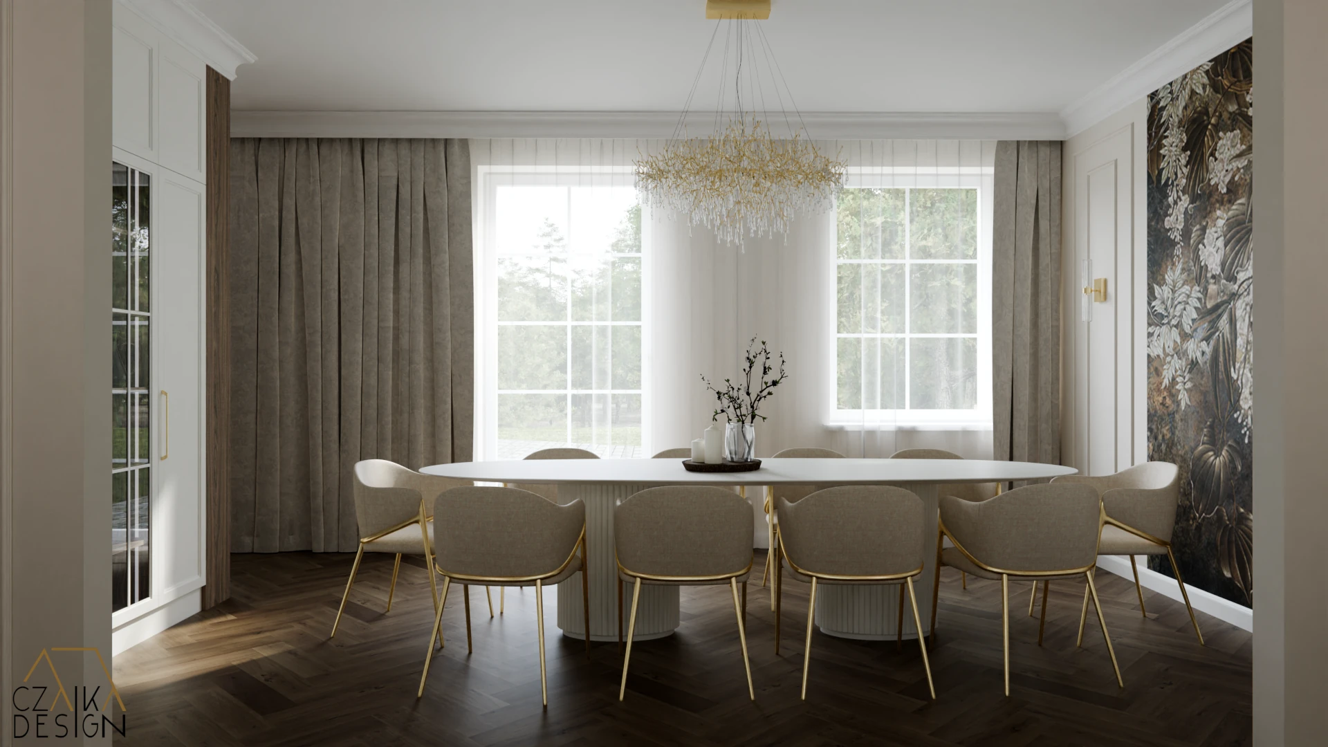 Przestronna i pełna światła jadalnia w stylu modern classic
