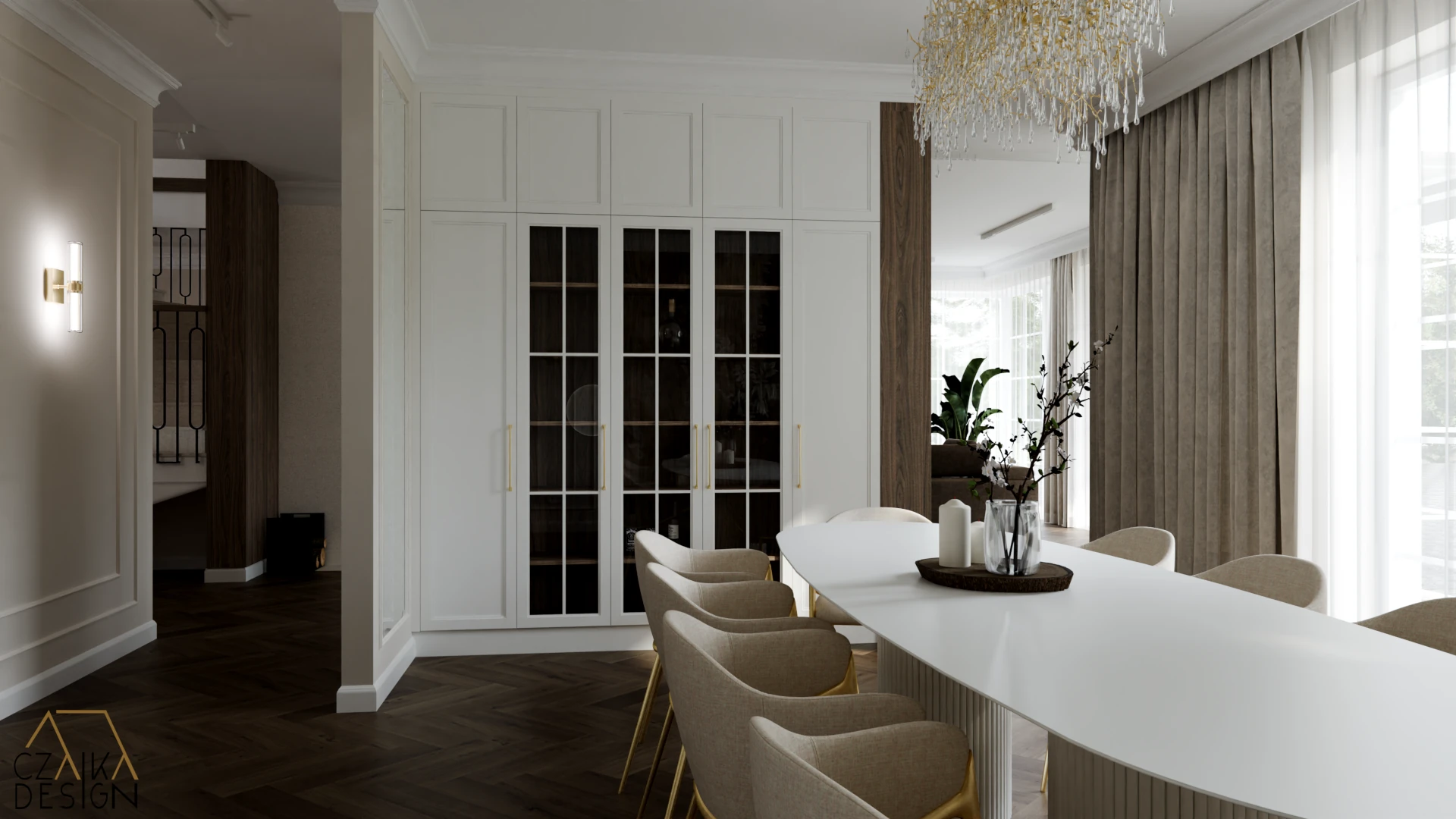 Zabudowa meblowa z frezowanych frontów ramiakowych MDF