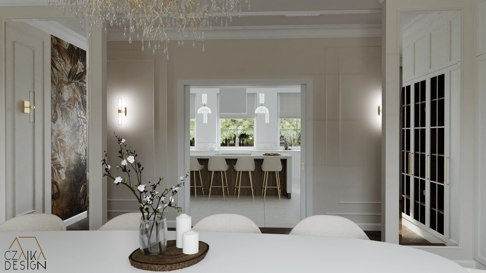 Duże przesuwne drzwi do kuchni