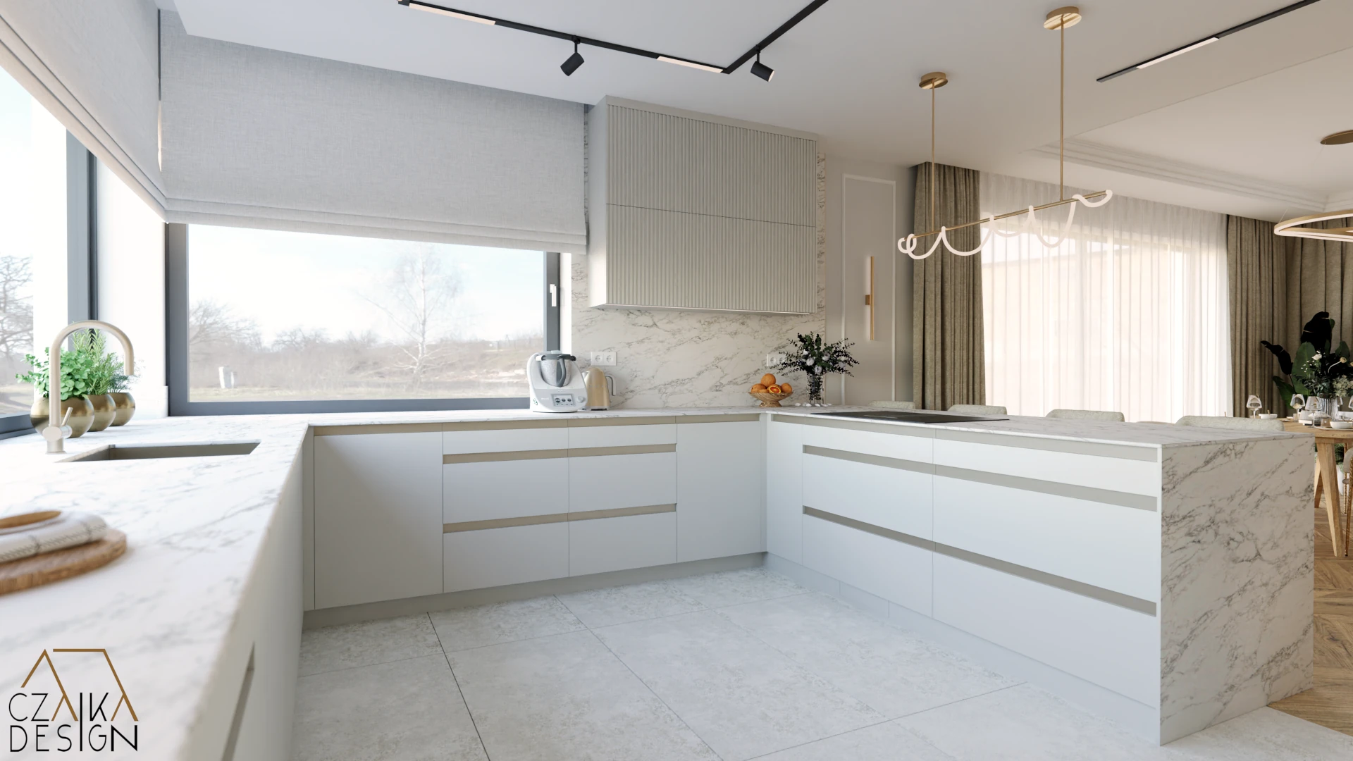 Półwysep kuchenny z miejscem na cztery hokery