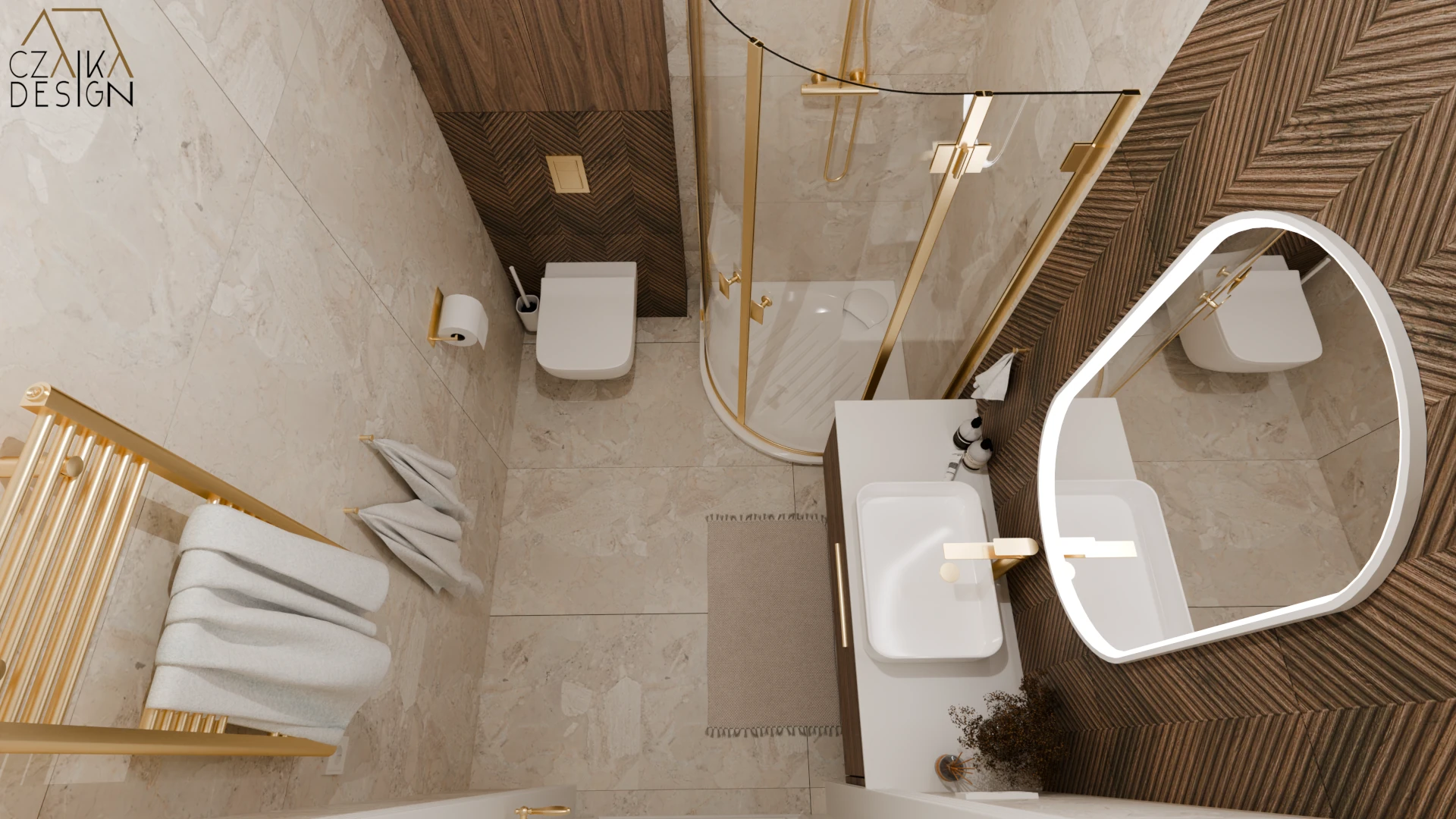 Łazienka z złotymi akcentami