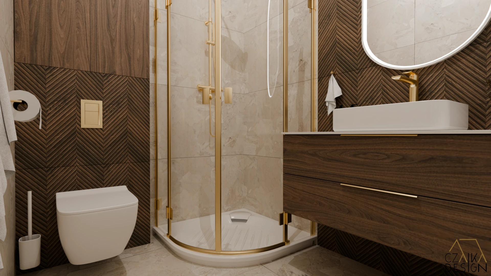 Łazienka w beżowo-orzechowej palecie