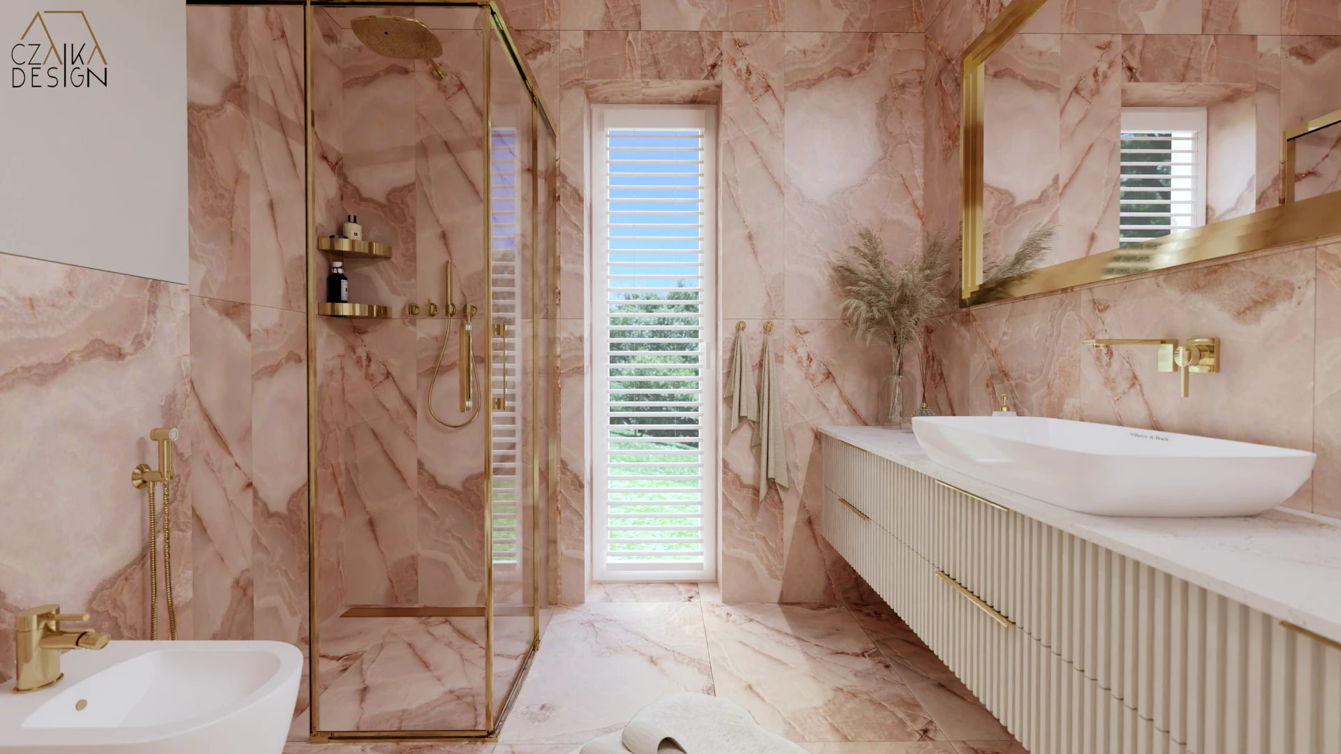 Płytki inspirowane różowym onyksowym kamieniem