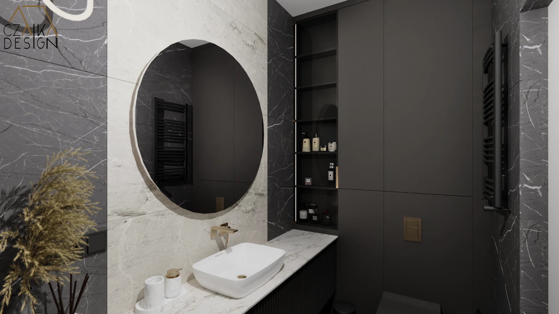 Łazienka z czarnymi płytkami gresowymi