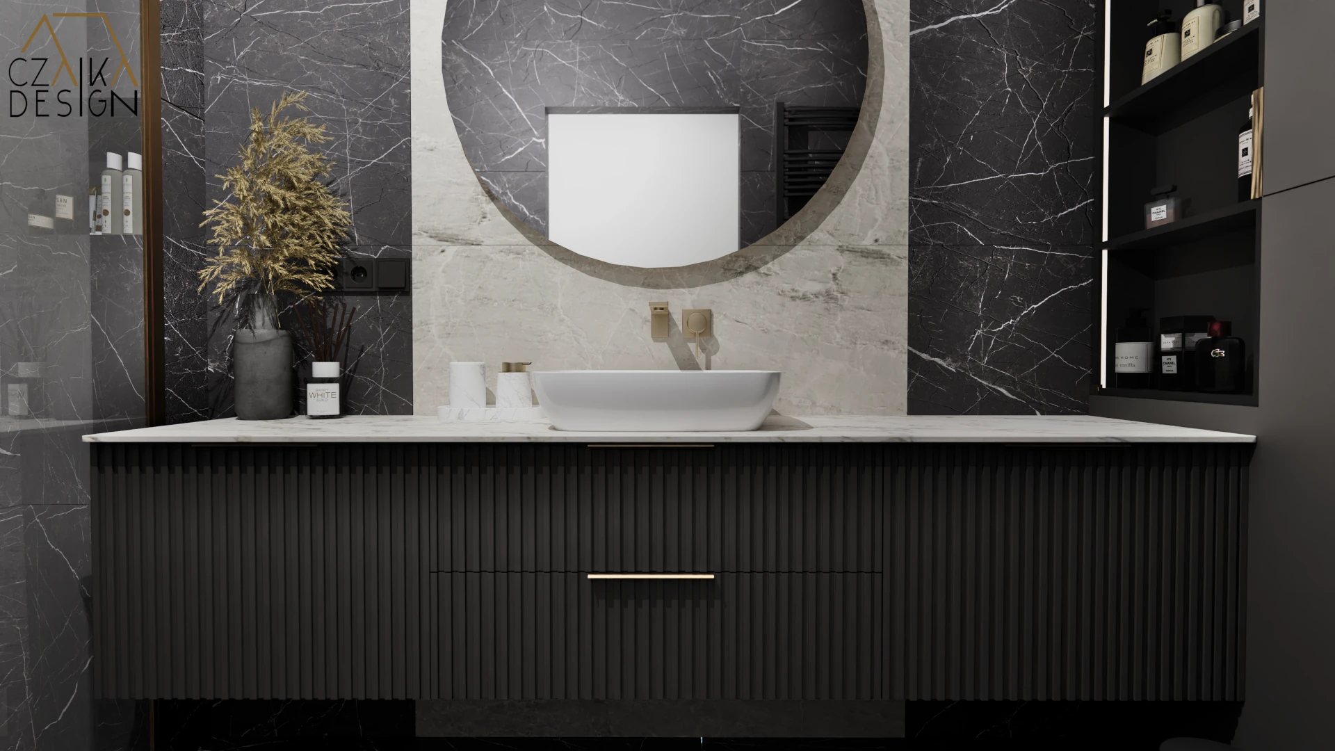 Ryflowana czarna szafka umywalkowa