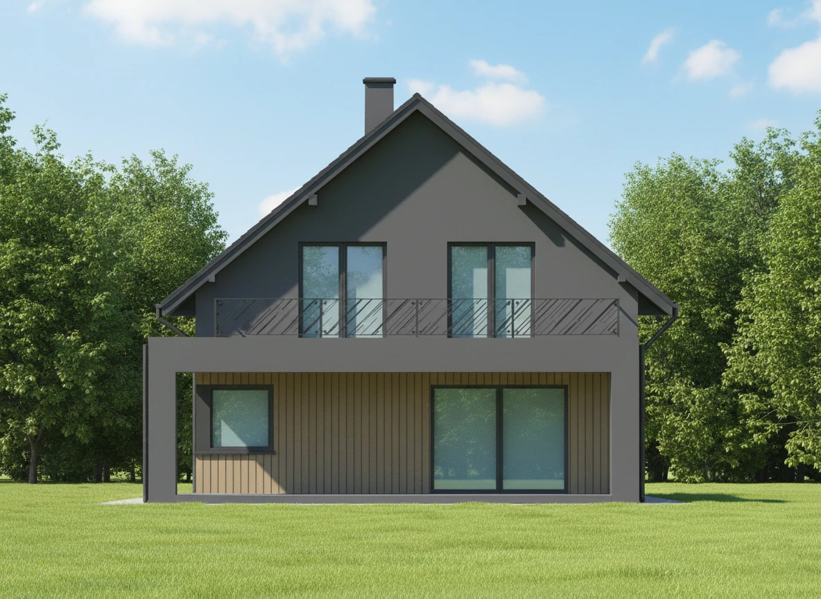 Nowoczesna stodoła, dom jednorodzinny Nowy Cydzyn. Elewacja północno-zachodnia