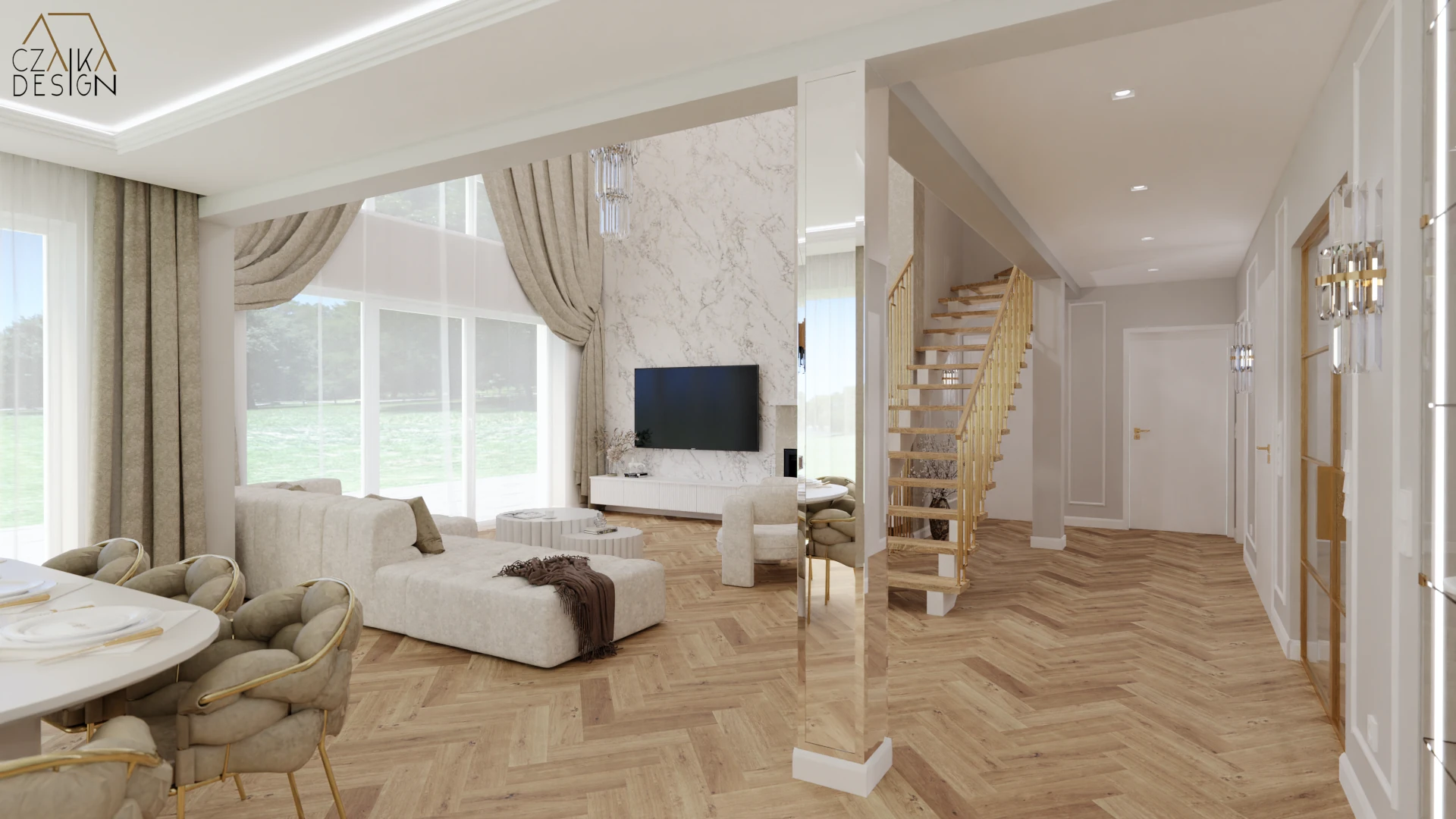 Naturalne drewno dębowe ułożone w klasyczną jodełkę