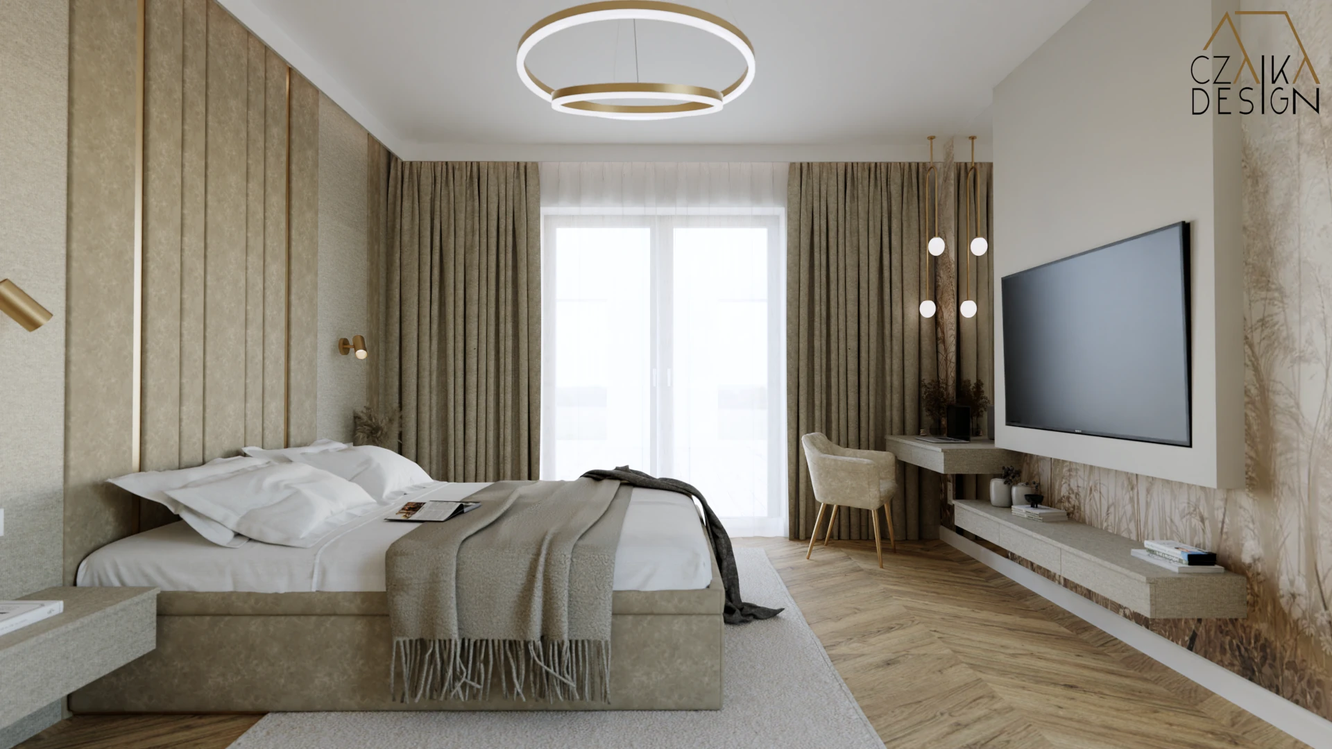 Duże tapicerowane łóżko z weluru