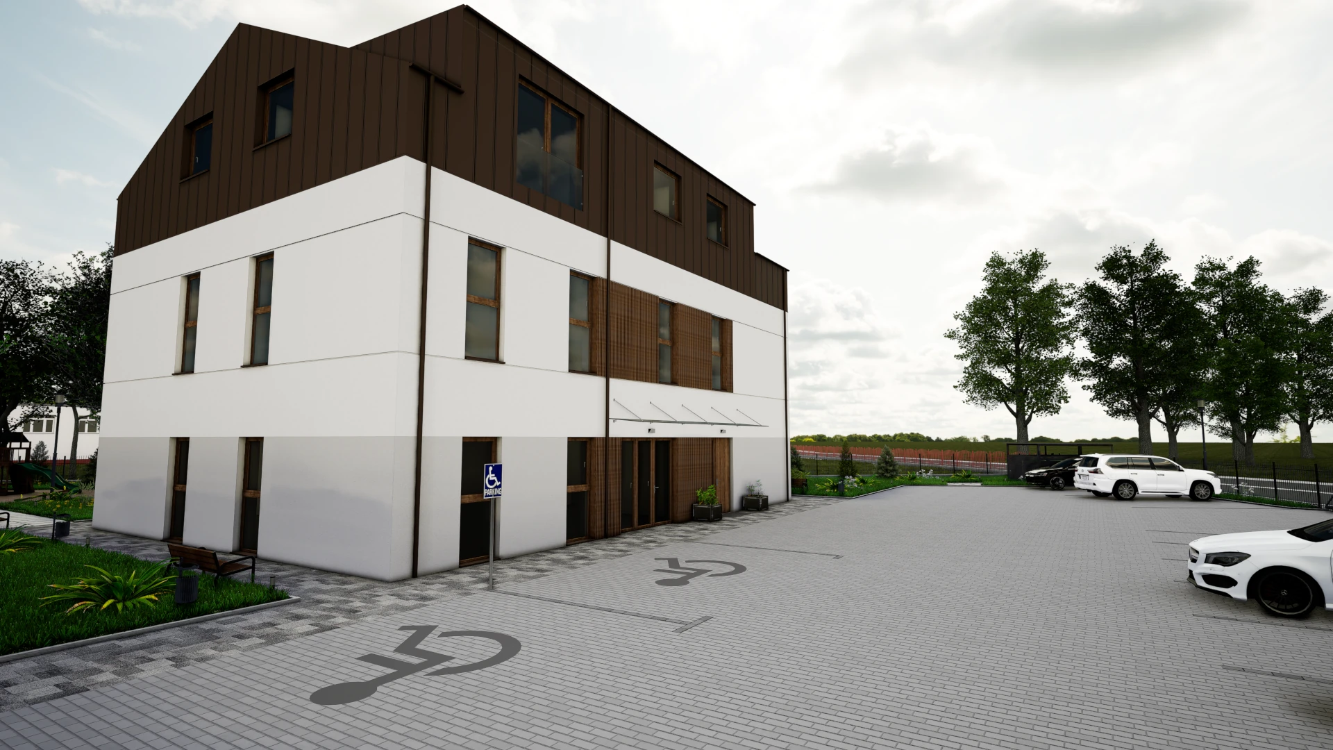 Elewacja z drewnopodobnych elementów