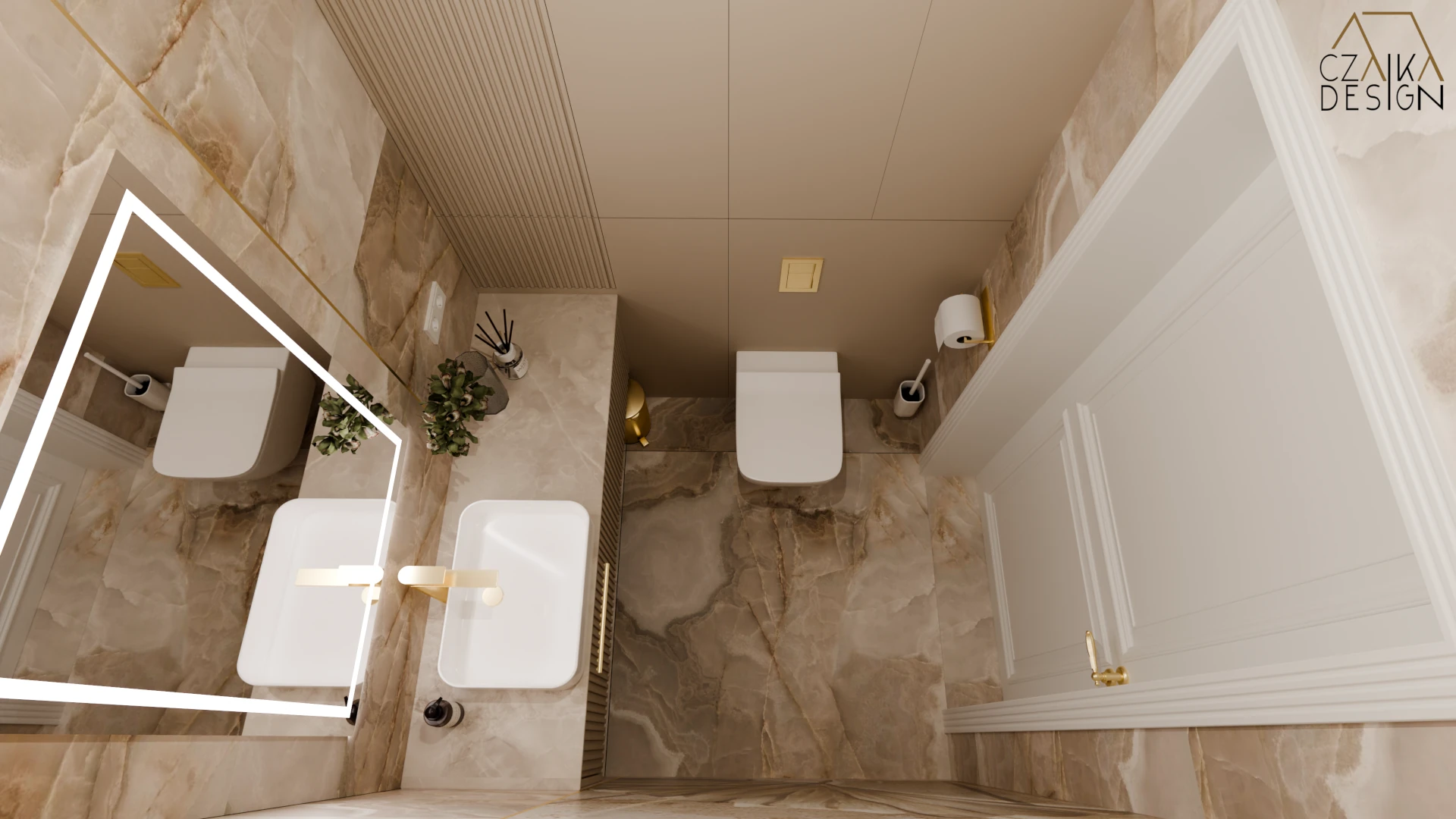 Łazienka z złotymi dodatkami
